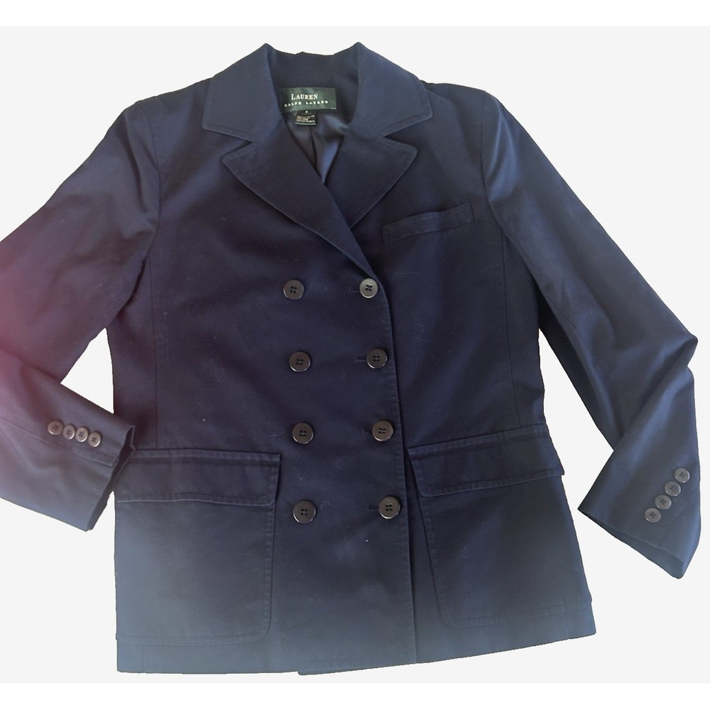 Lauren by Ralph Lauren double breasted classic navy cotton Blazer size 8